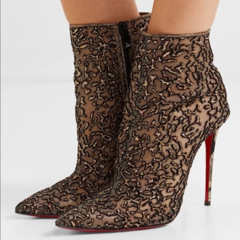 Nancy 100 Embellished Lace-trimmed Tulle Boots